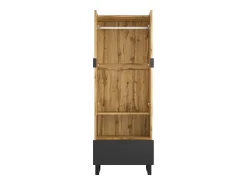 Armario de recibidor con cajón, estantes regulables y perchero, tablero de partículas de madera, color natural y negro (180x38x65 cm)