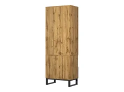 Armario de recibidor con cajón, estantes regulables y perchero, tablero de partículas de madera, color natural y negro (180x38x65 cm)