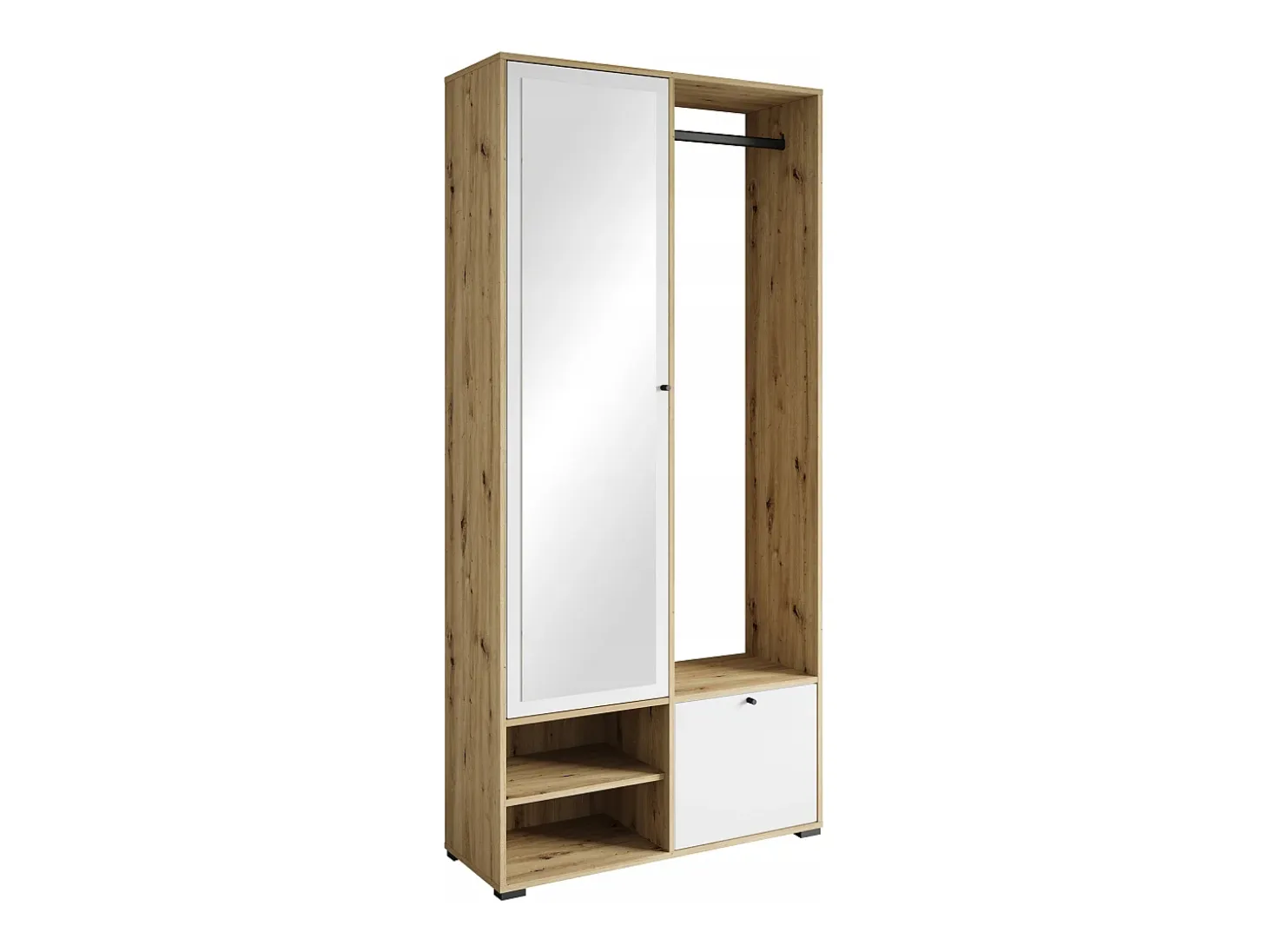 Armario moderno 90 cm armario de entrada con espejo estantes y barra mate artisan blanco