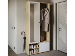 Armario moderno 90 cm armario de entrada con espejo estantes y barra mate artisan blanco