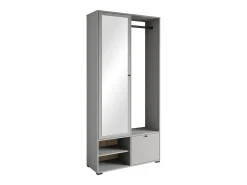 Armario moderno 90 cm armario de entrada con espejo estantes y barra mate gris pallad