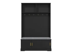 Armario negro con 3 puertas, banco zapatero y 6 ganchos, sencillo y versátil 120×40×191 cm