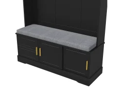 Armario negro con 3 puertas, banco zapatero y 6 ganchos, sencillo y versátil 120×40×191 cm