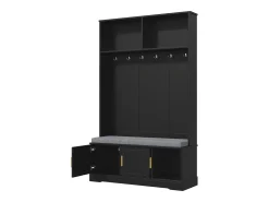 Armario negro con 3 puertas, banco zapatero y 6 ganchos, sencillo y versátil 120×40×191 cm