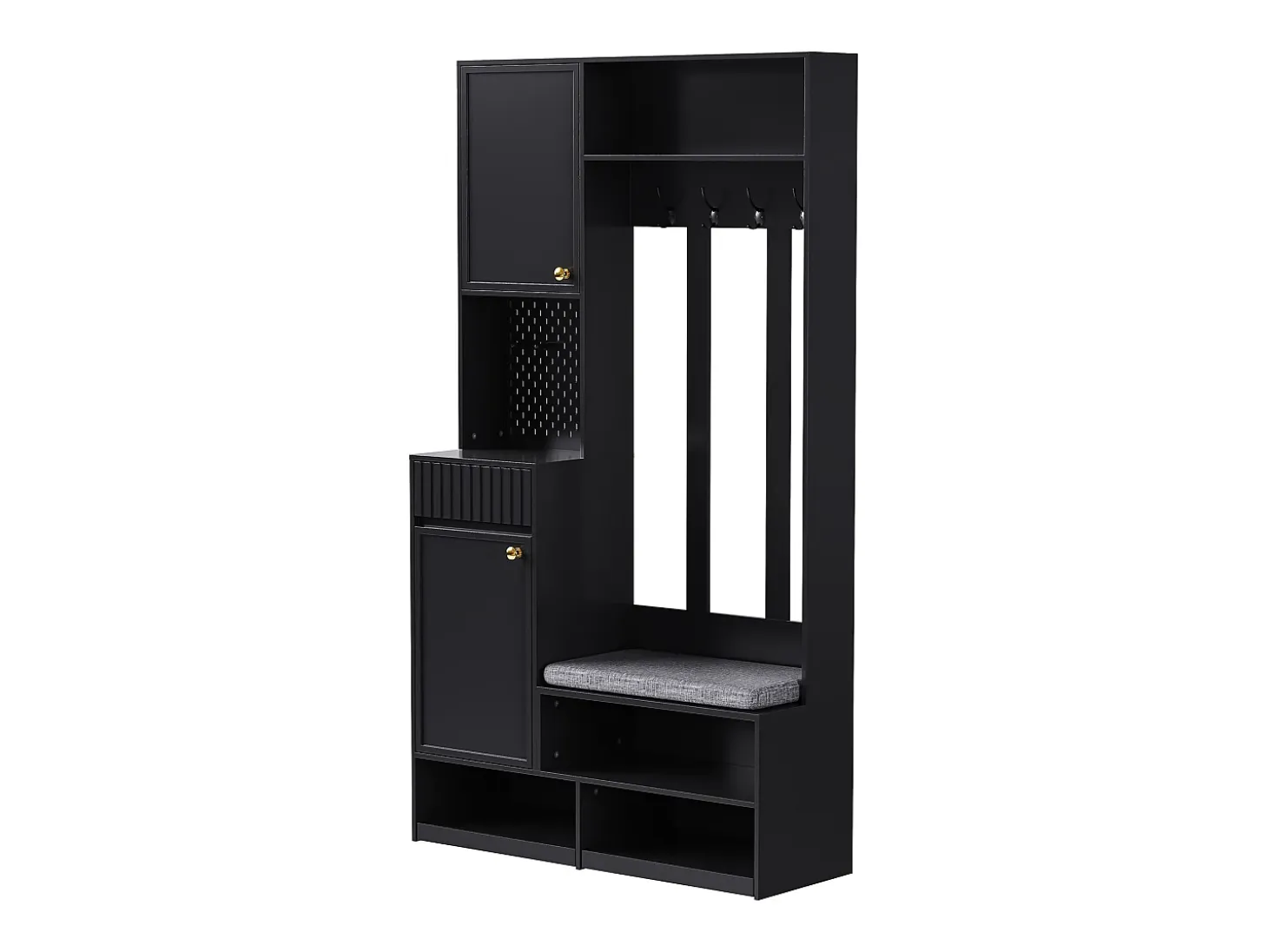 Armario negro con 2 puertas, 1 cajón, 4 ganchos y 1 banco, 100x30x180cm