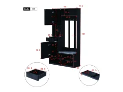 Armario negro con 2 puertas, 1 cajón, 4 ganchos y 1 banco, 100x30x180cm