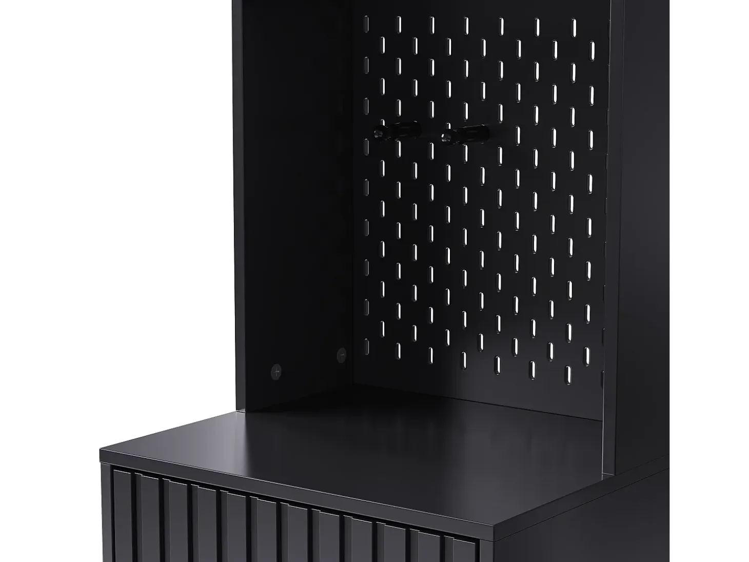 Armario negro con 2 puertas, 1 cajón, 4 ganchos y 1 banco, 100x30x180cm