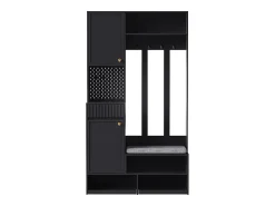 Armario negro con 2 puertas, 1 cajón, 4 ganchos y 1 banco, 100x30x180cm