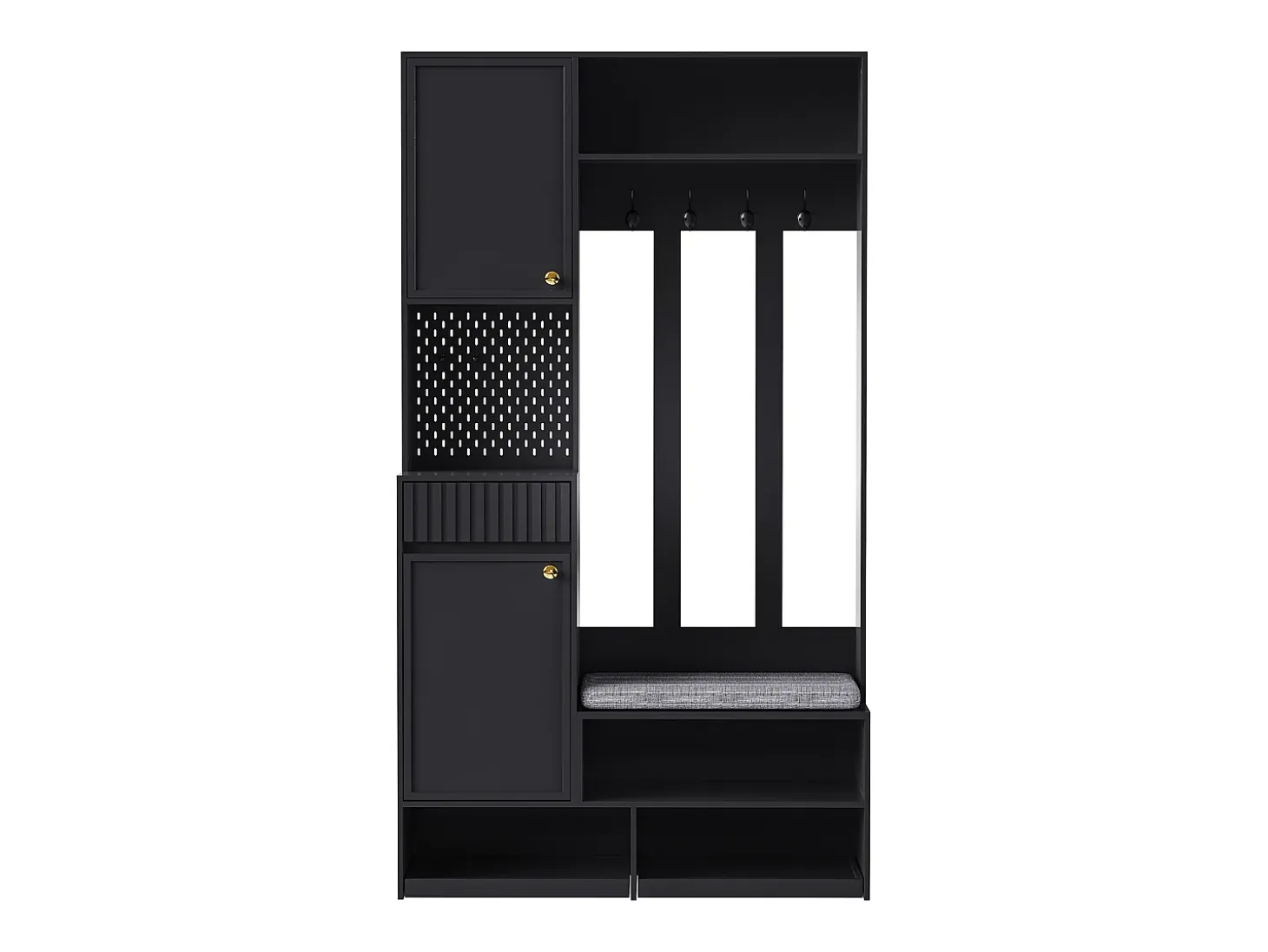 Armario negro con 2 puertas, 1 cajón, 4 ganchos y 1 banco, 100x30x180cm