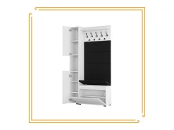 Armario para el recibidor con asiento, perchero, panel tapizado en Blanco