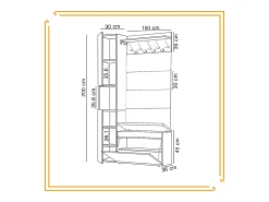 Armario para el recibidor con asiento, perchero, panel tapizado en Dorado Craft y Negro