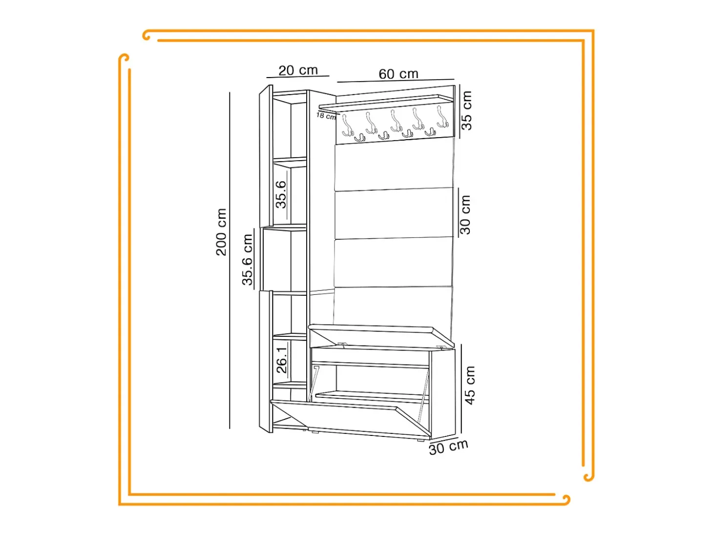 Armario para el recibidor con asiento, perchero, panel tapizado en Dorado Craft y Negro