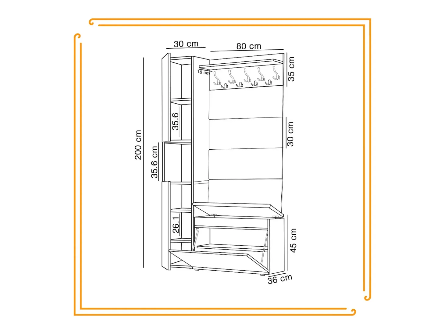 Armario para el recibidor con asiento, perchero, panel tapizado y columna
