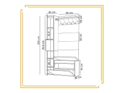 Armario para el recibidor con asiento, perchero, panel tapizado en Dorado Craft y Negro