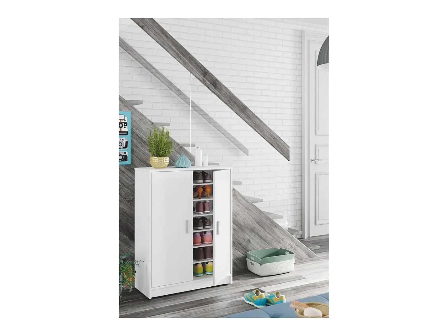Armario para zapatos de 2 puertas y 6 estantes de almacenamiento Basic - L101 cm