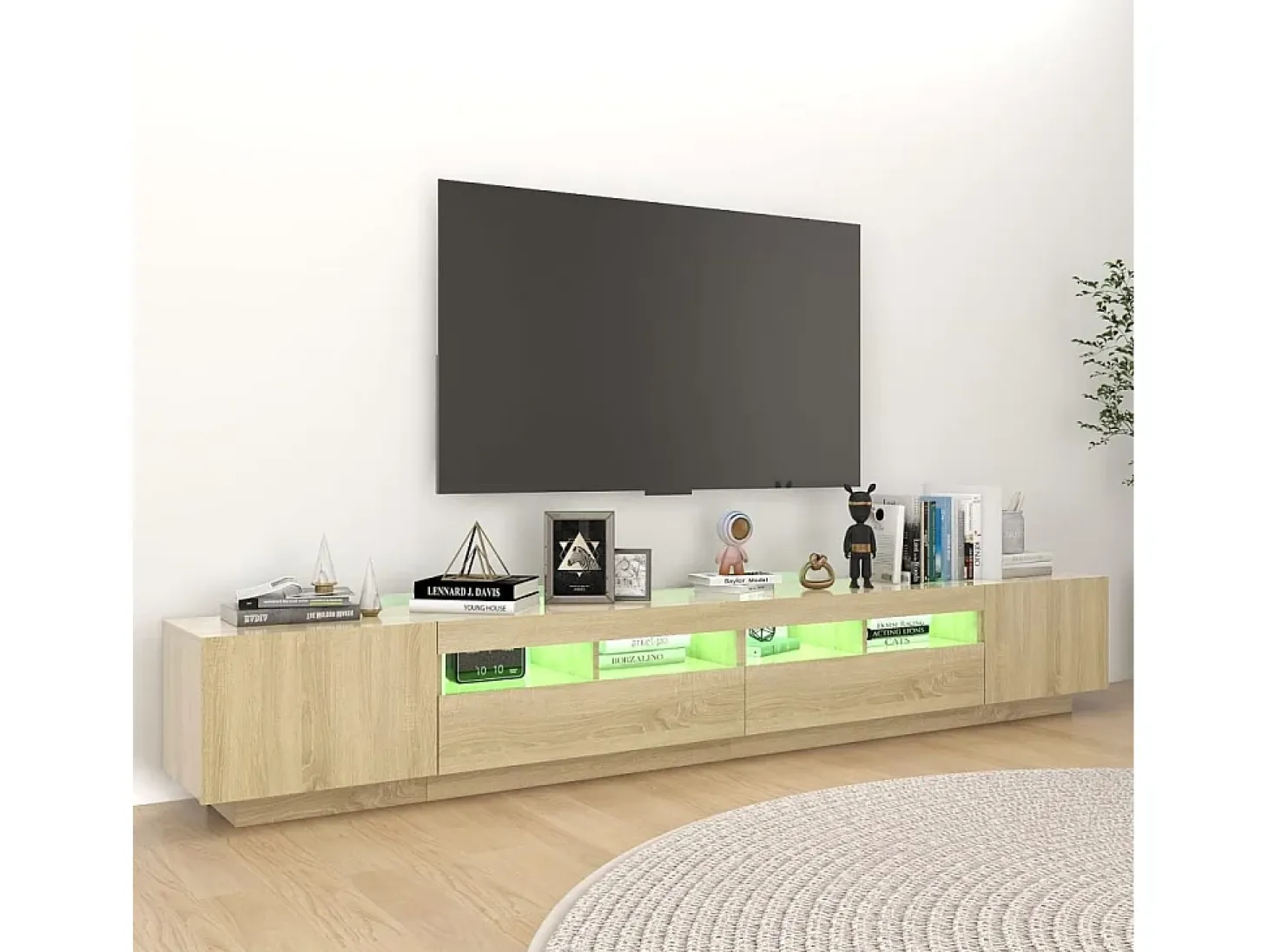 Armario TV con luces LED color roble Sonoma 260x35x40 cm