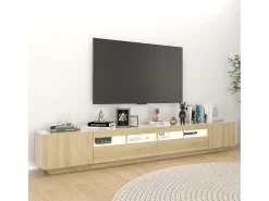 Armario TV con luces LED color roble Sonoma 260x35x40 cm