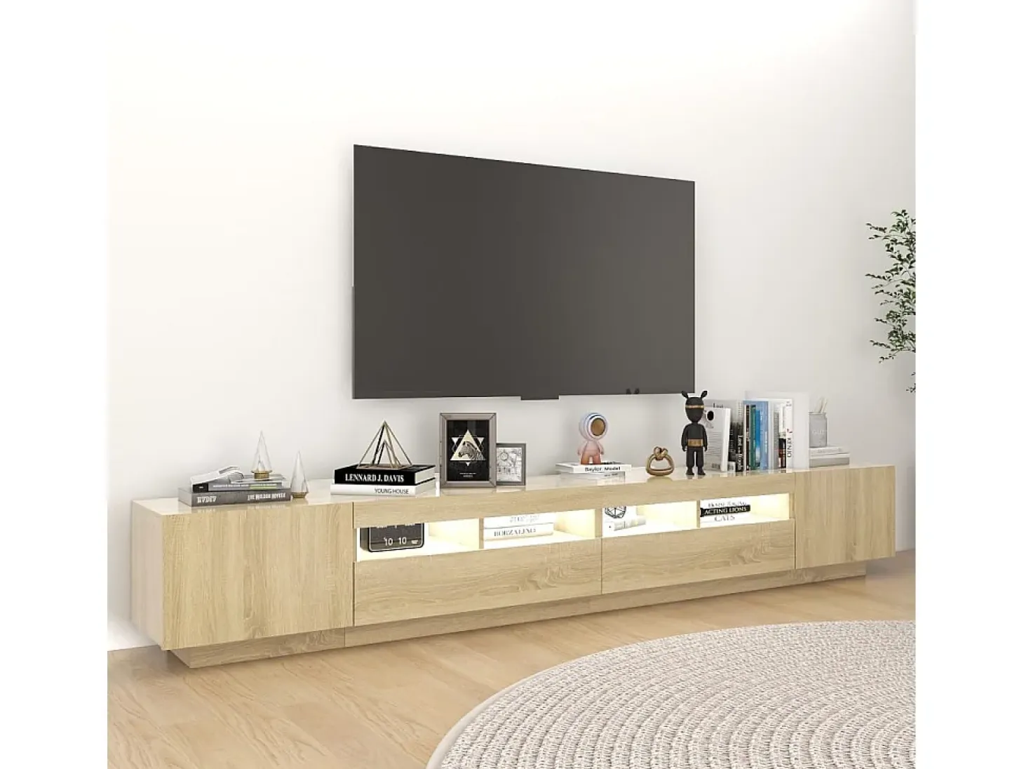 Armario TV con luces LED color roble Sonoma 260x35x40 cm