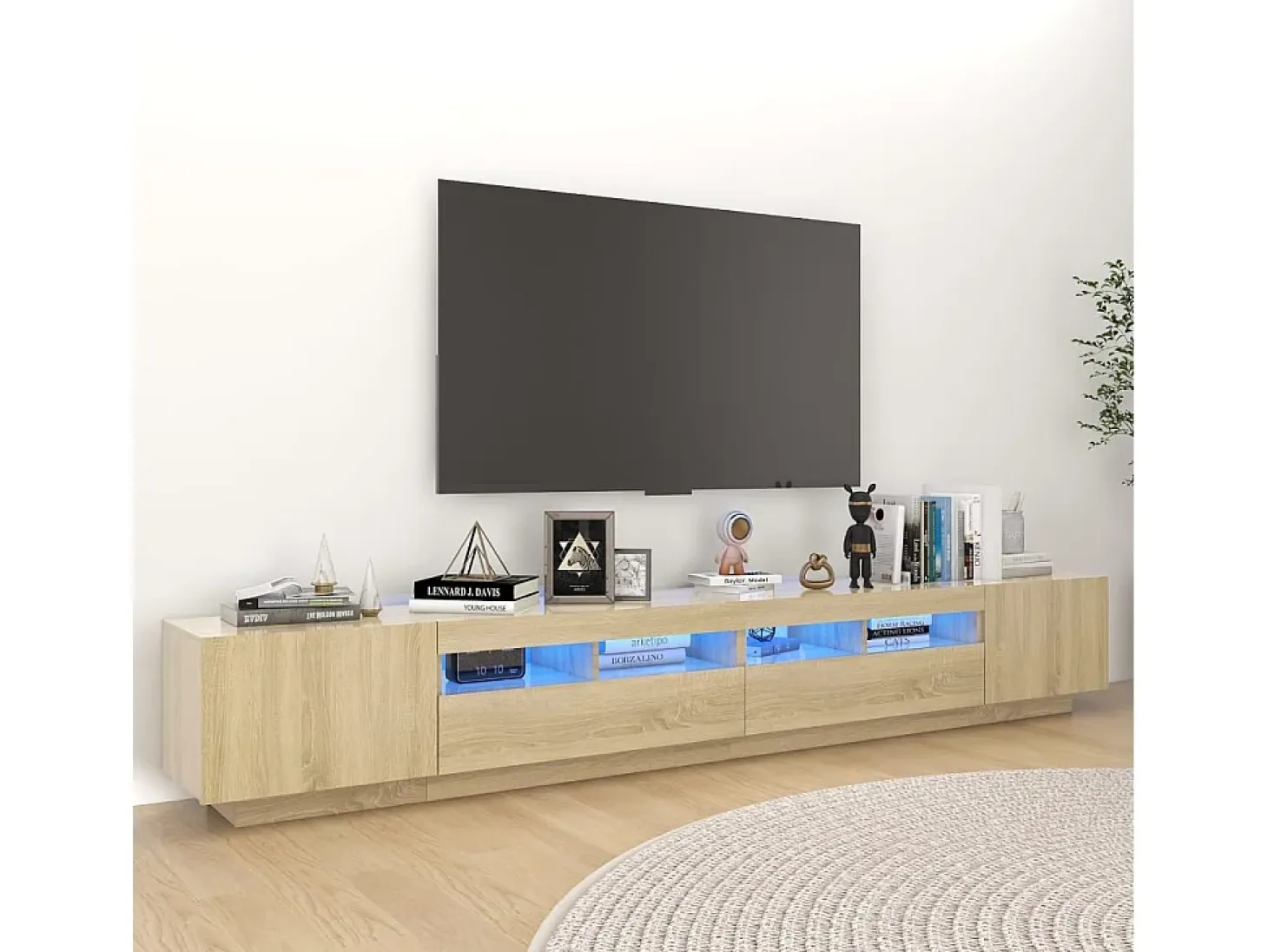 Armario TV con luces LED color roble Sonoma 260x35x40 cm