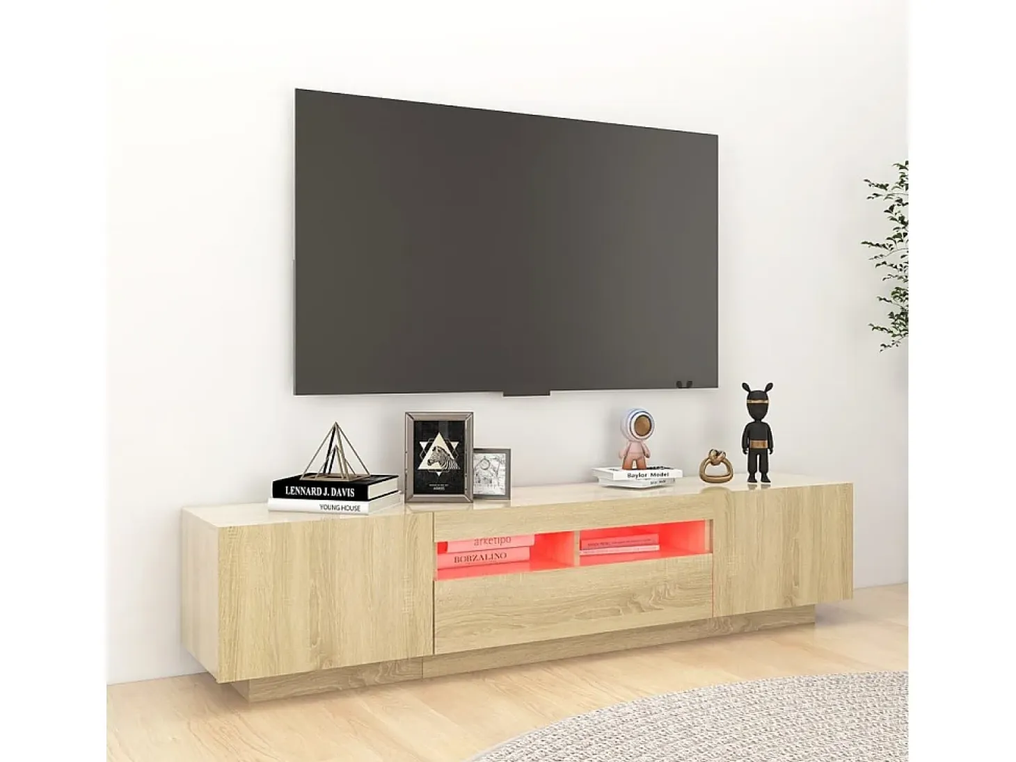 Armario TV con luces LED color roble Sonoma 180x35x40 cm
