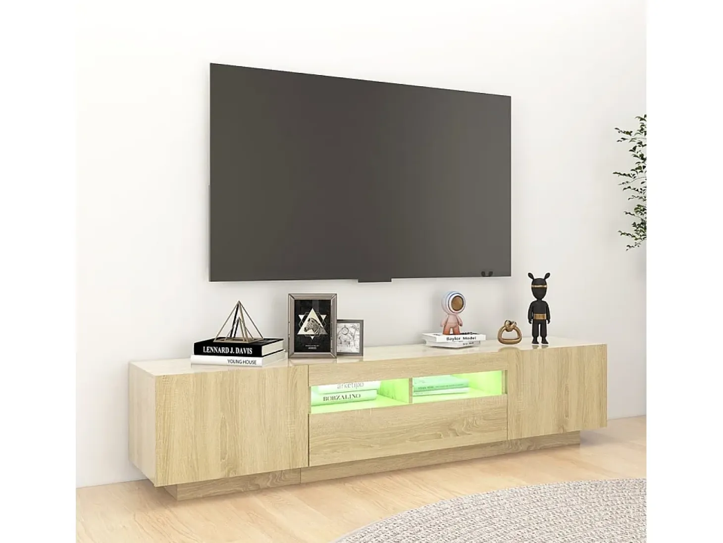Armario TV con luces LED color roble Sonoma 180x35x40 cm