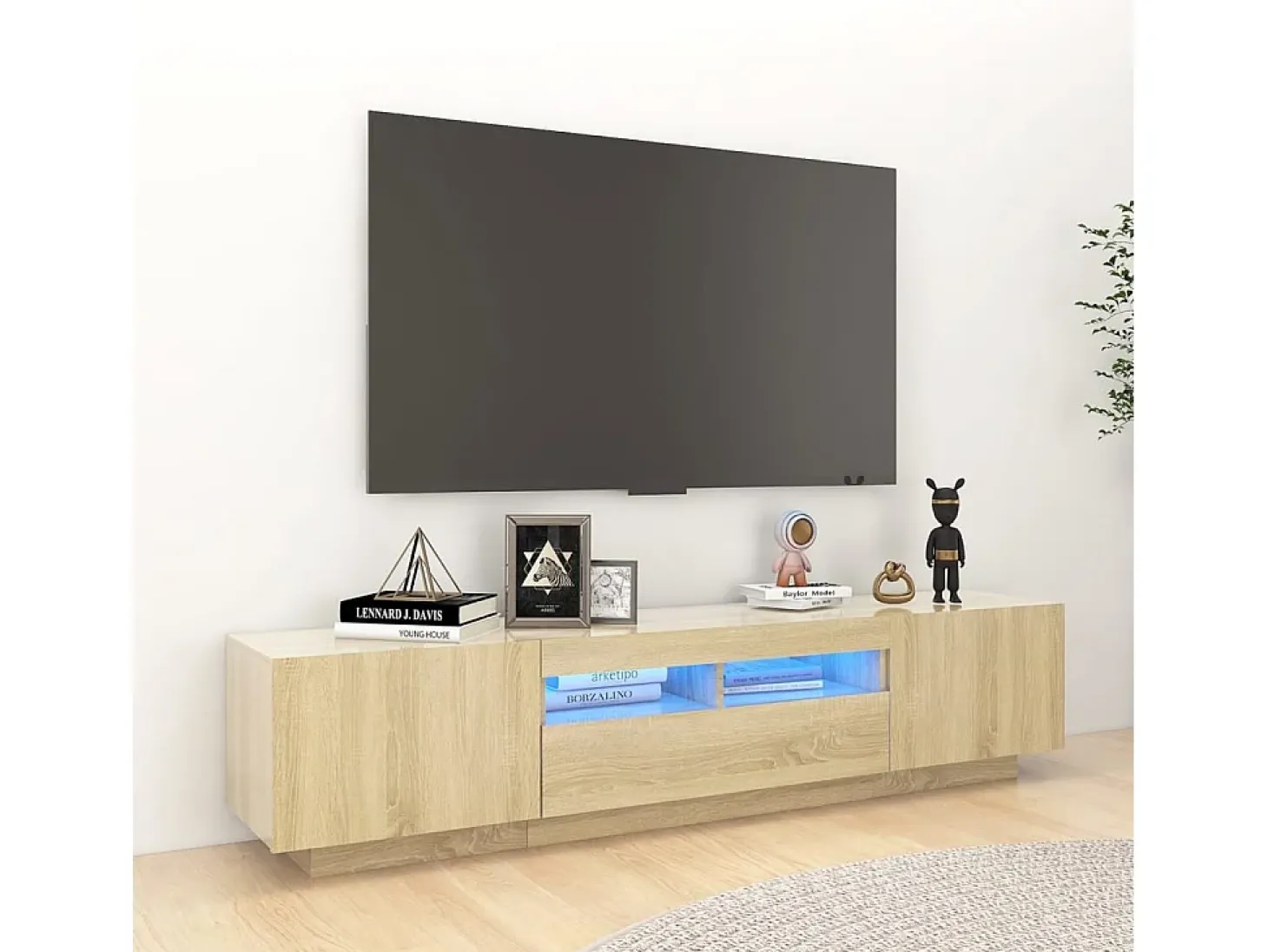 Armario TV con luces LED color roble Sonoma 180x35x40 cm