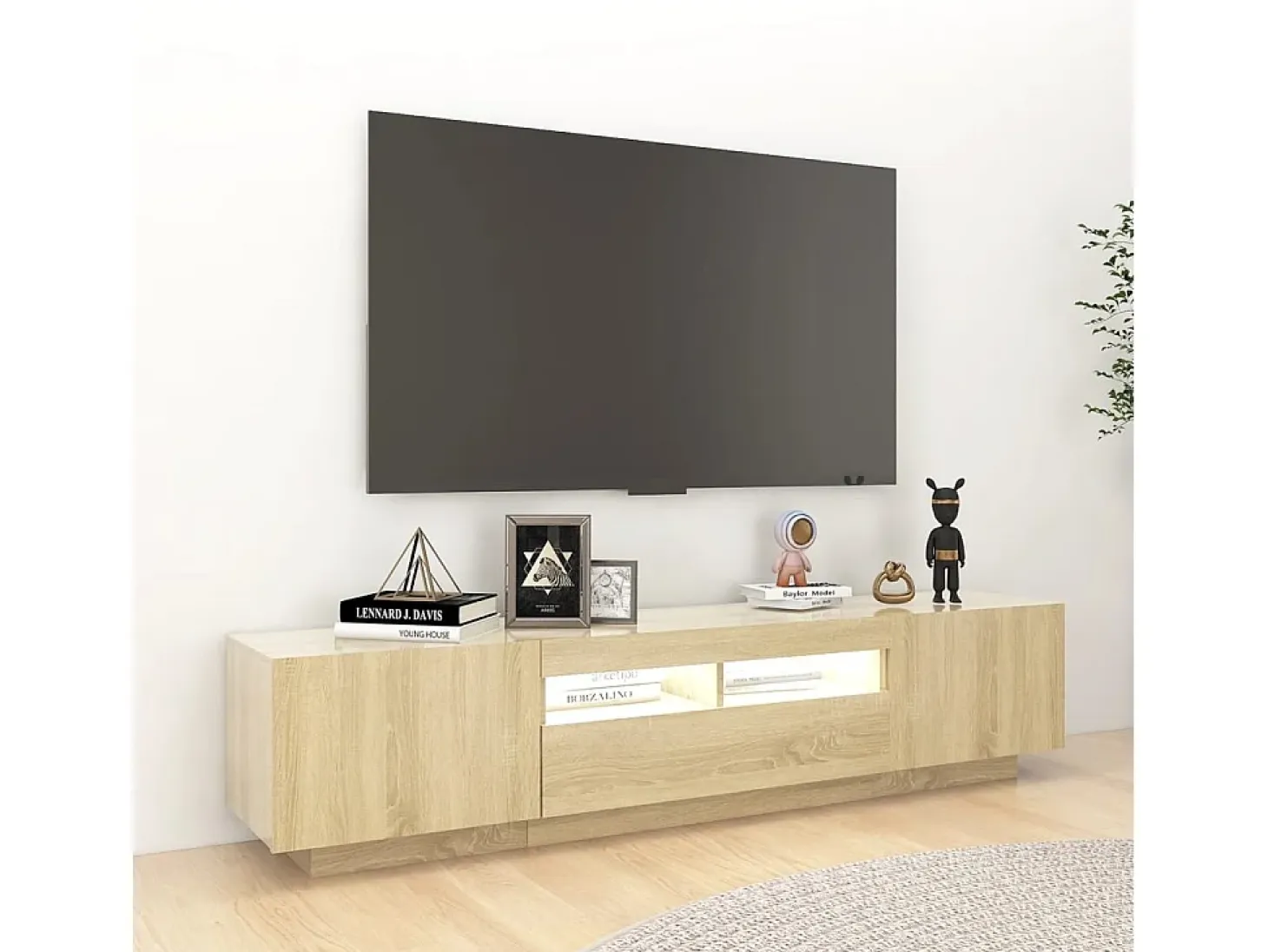 Armario TV con luces LED color roble Sonoma 180x35x40 cm