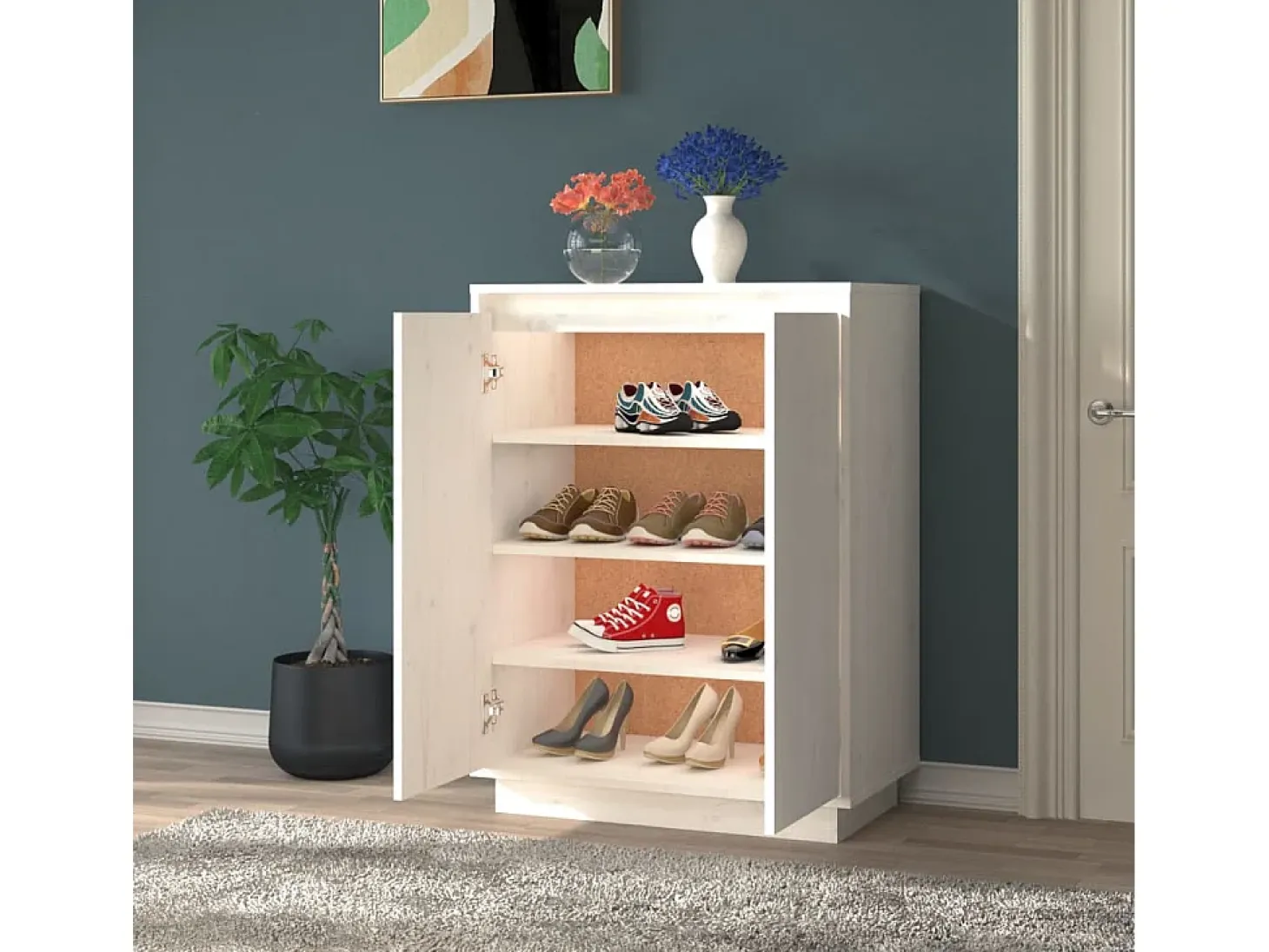 Armario zapatero de madera maciza de pino 60x35x80 cm ES537935