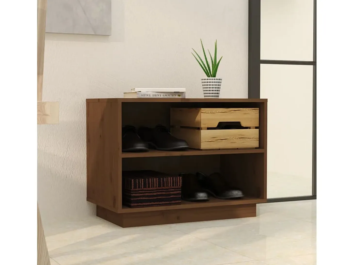 Armario zapatero madera maciza de pino marrón miel 60x34x45 cm ES412459