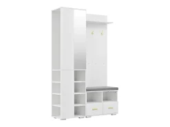 Armario/perchero - 120 x 35 x 190 cm - con banco zapatero + 3 ganchos + espejo + cajones - aglomerado - blanco