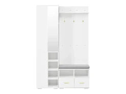 Armario/perchero - 120 x 35 x 190 cm - con banco zapatero + 3 ganchos + espejo + cajones - aglomerado - blanco