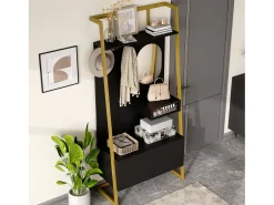 Armario/trastero con espejo + zapatero - ganchos metálicos - 78 x 38,5 x 180,5 cm - MDF - negro