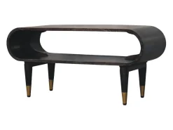 Artisan Furniture Madera maciza Mueble multimedia con bordes curvados y detalles en latón