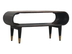 Artisan Furniture Madera maciza Mueble multimedia con bordes curvados y detalles en latón