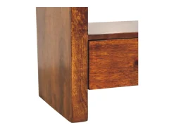 Artisan Furniture Madera maciza Unidad multimedia Darcy con 3 cajones y estantes abiertos, en castaño