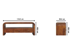 Artisan Furniture Madera maciza Unidad multimedia Darcy con 3 cajones y estantes abiertos, en castaño