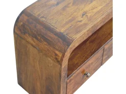 Artisan Furniture Madera maciza Unidad multimedia Darcy con 3 cajones y estantes abiertos, en castaño