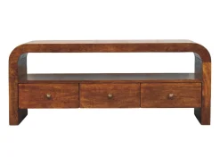 Artisan Furniture Madera maciza Unidad multimedia Darcy con 3 cajones y estantes abiertos, en castaño