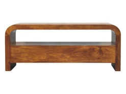 Artisan Furniture Madera maciza Unidad multimedia Darcy con 3 cajones y estantes abiertos, en castaño