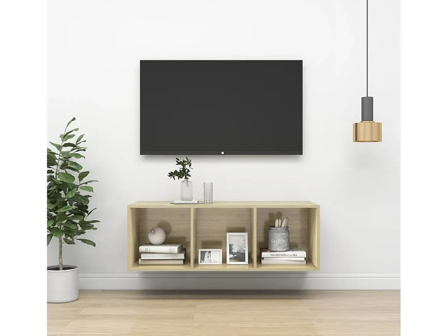 Aymee Mueble de pared para TV madera contrachapada roble 37x37x72 cm