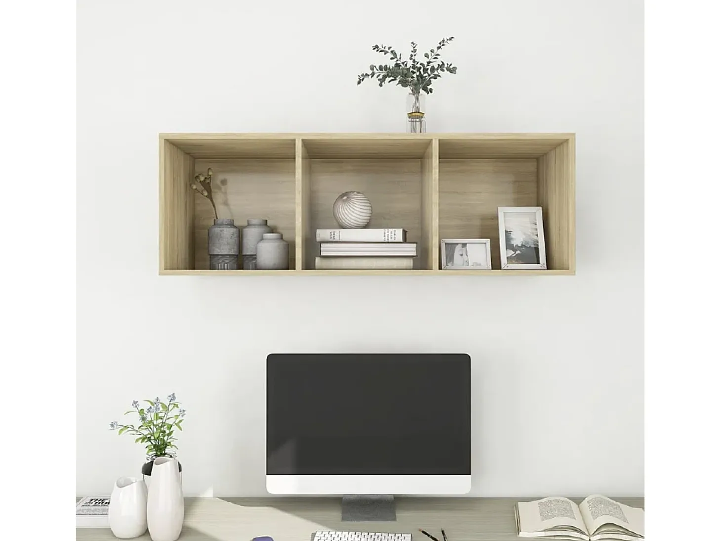 Aymee Mueble de pared para TV madera contrachapada roble 37x37x72 cm