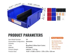 Bacs de Almacenamiento SucceBuy Apilables y Colgantes, Lote de 6 Cajas de Almacenamiento de Plástico, Azul/Rojo