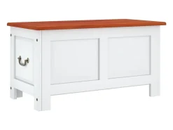 Baúl de almacenaje con tapa madera de acacia marrón y blanco