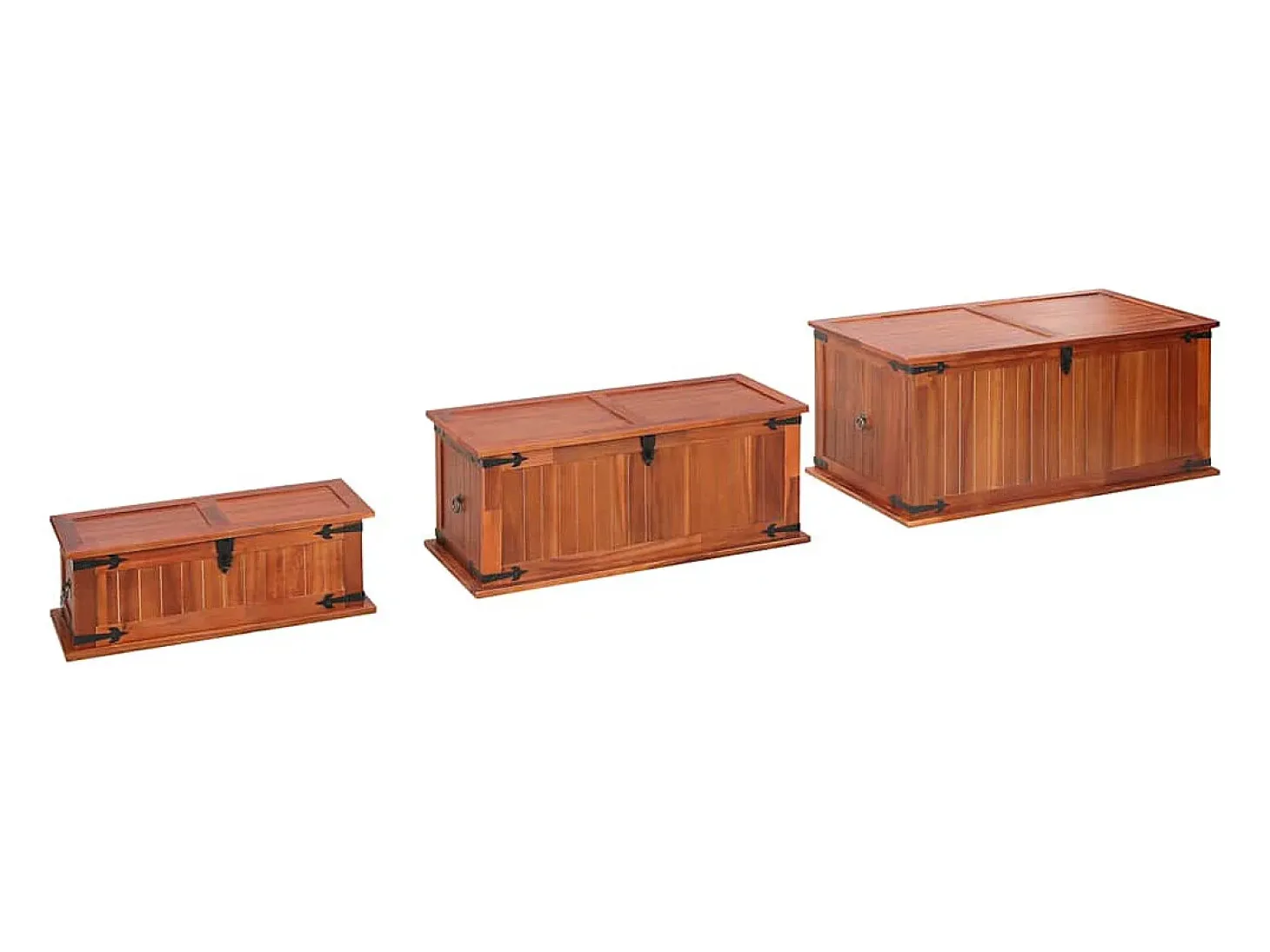 Baúl de almacenamiento 3 piezas de madera maciza de acacia
