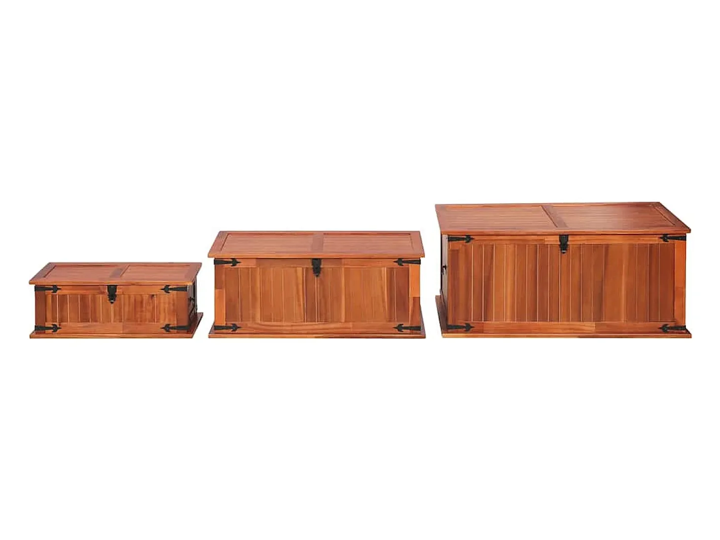 Baúl de almacenamiento 3 piezas de madera maciza de acacia