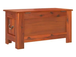 Baúl de almacenamiento con tapa madera maciza de acacia marrón