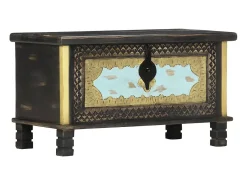 Baúl de almacenamiento madera de mango negro 80x40x45 cm