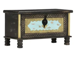 Baúl de almacenamiento madera de mango negro 80x40x45 cm