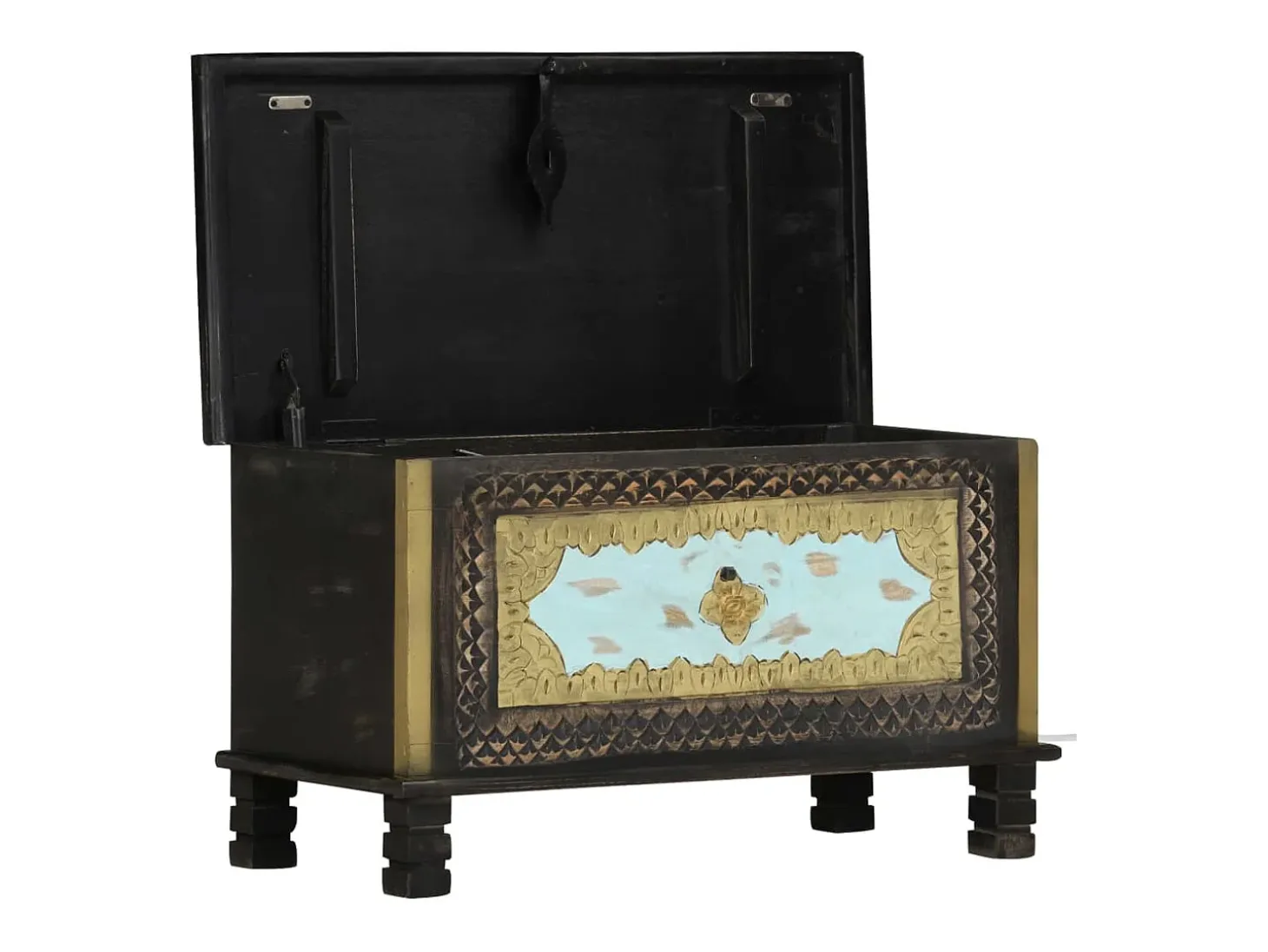Baúl de almacenamiento madera de mango negro 80x40x45 cm