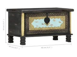 Baúl de almacenamiento madera de mango negro 80x40x45 cm